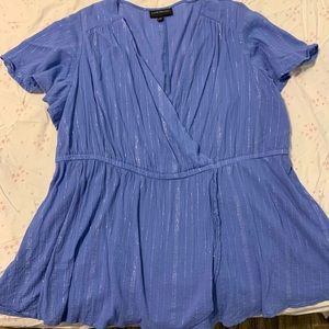 Blue and silver faux wrap top